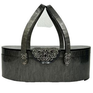 Vintage Wilardy Lucite Handbag Purse Grey Silver Filigree 1950's Lidded Retro